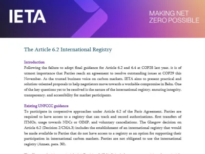 IETA Article 6 Policy Briefs Ahead of COP29 – The 6.2 International Registry