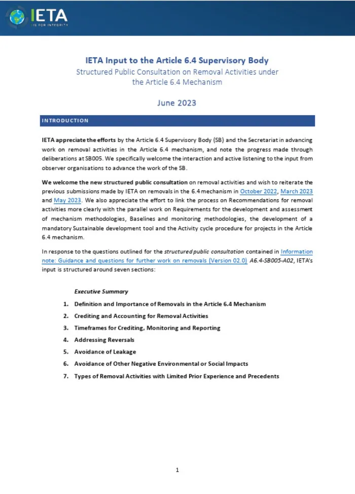 IETA Submission to the Article 6.4 SB on Removal Activities