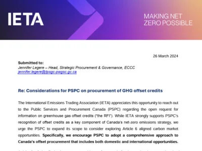 Considerations for PSPC on procurement of GHG offset credits letter