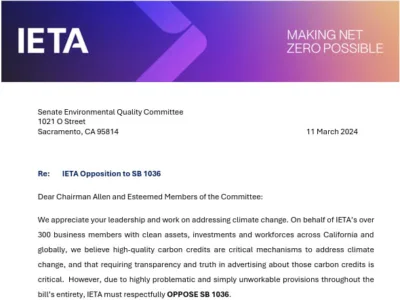 IETA Opposition to SB 1036 Letter – 11 March 2024